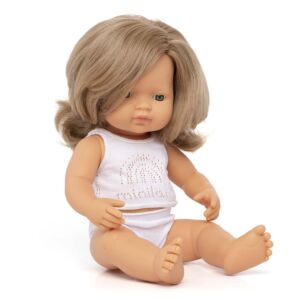 Baby doll caucasian dark blonde girl 38 cm