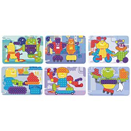 Pegs 15 mm: 6 Patterns Pack (Robots) Bright Colors