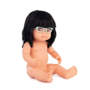 Muñeca asiática con gafas 38 cm