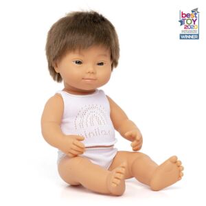 Muñeco bebé caucásico con síndrome de Down 38 cm