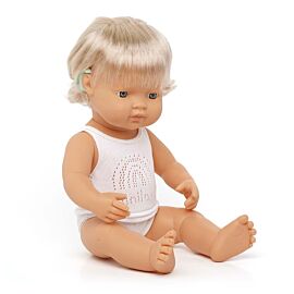 Muñeca bebé cucásica con implante coclear 38 cm