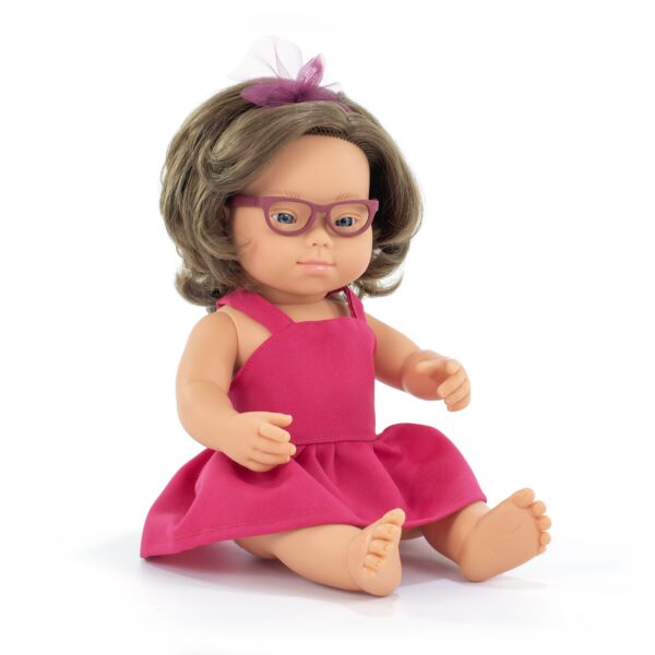 Muñeca caucásica Sínd.Down gafas 38 cm MF&M