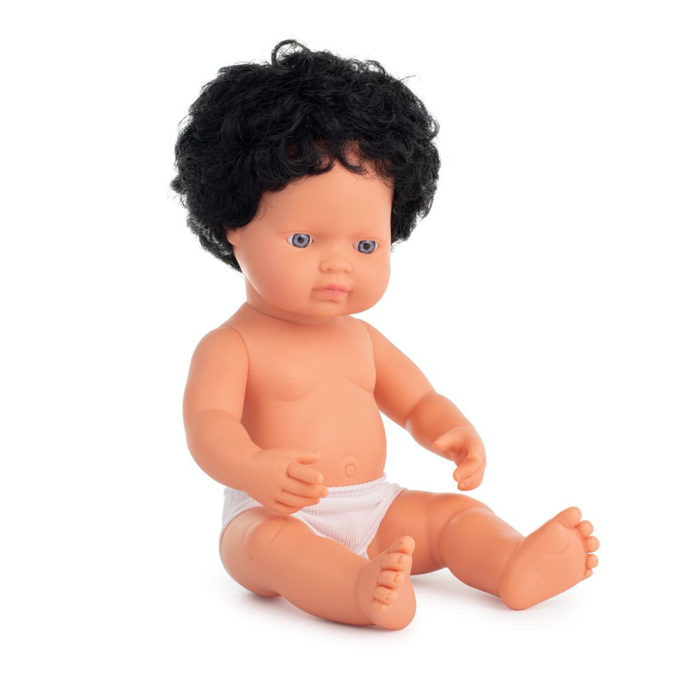Playa Hacer la cama Rítmico Baby Doll Caucasian Curly Black Hair Boy 15''