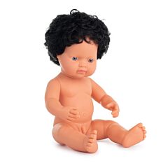 Baby doll caucasian curly black hair boy 15"