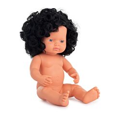 Baby doll caucasian curly black hair girl 15"