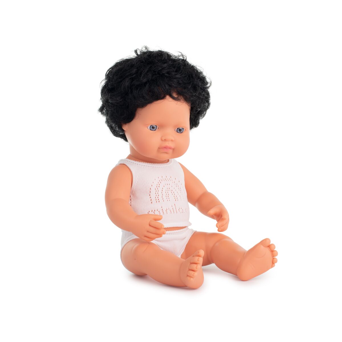 Muñeco bebé moreno rizado 38 cm Miniland ES