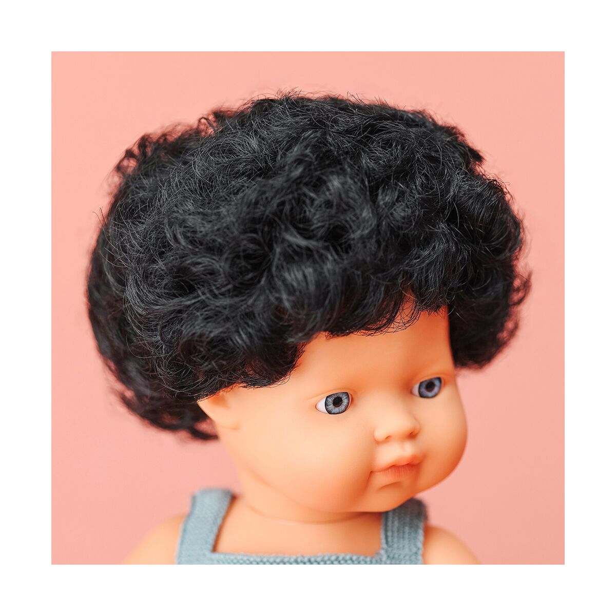 Doll caucasian curly black hair 38cm Colourful