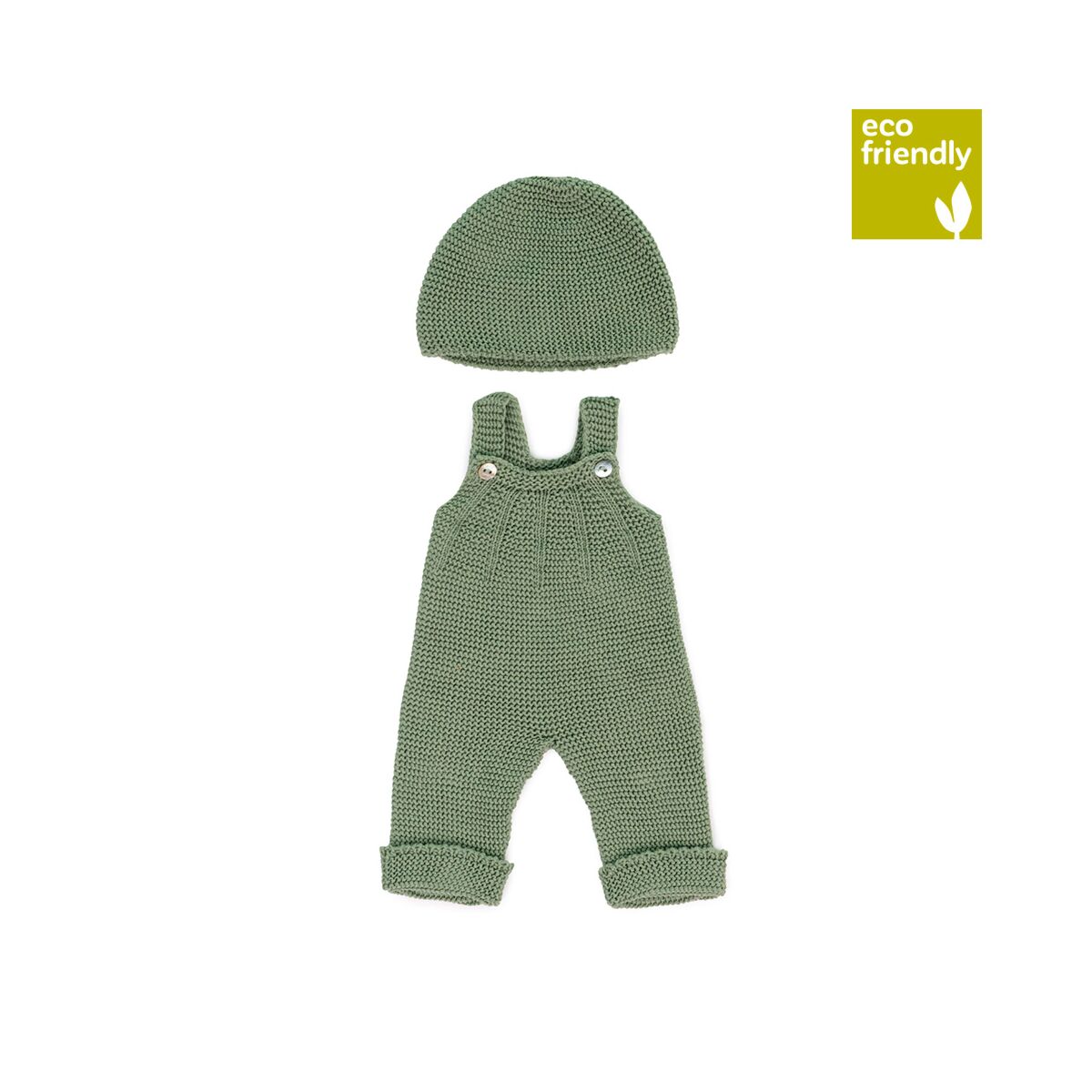 Miniland Knitted Doll Outfit 38cm - Overall & Beanie Hat Miniland Knitted Doll Outfit 38cm - Overall & Beanie Hat