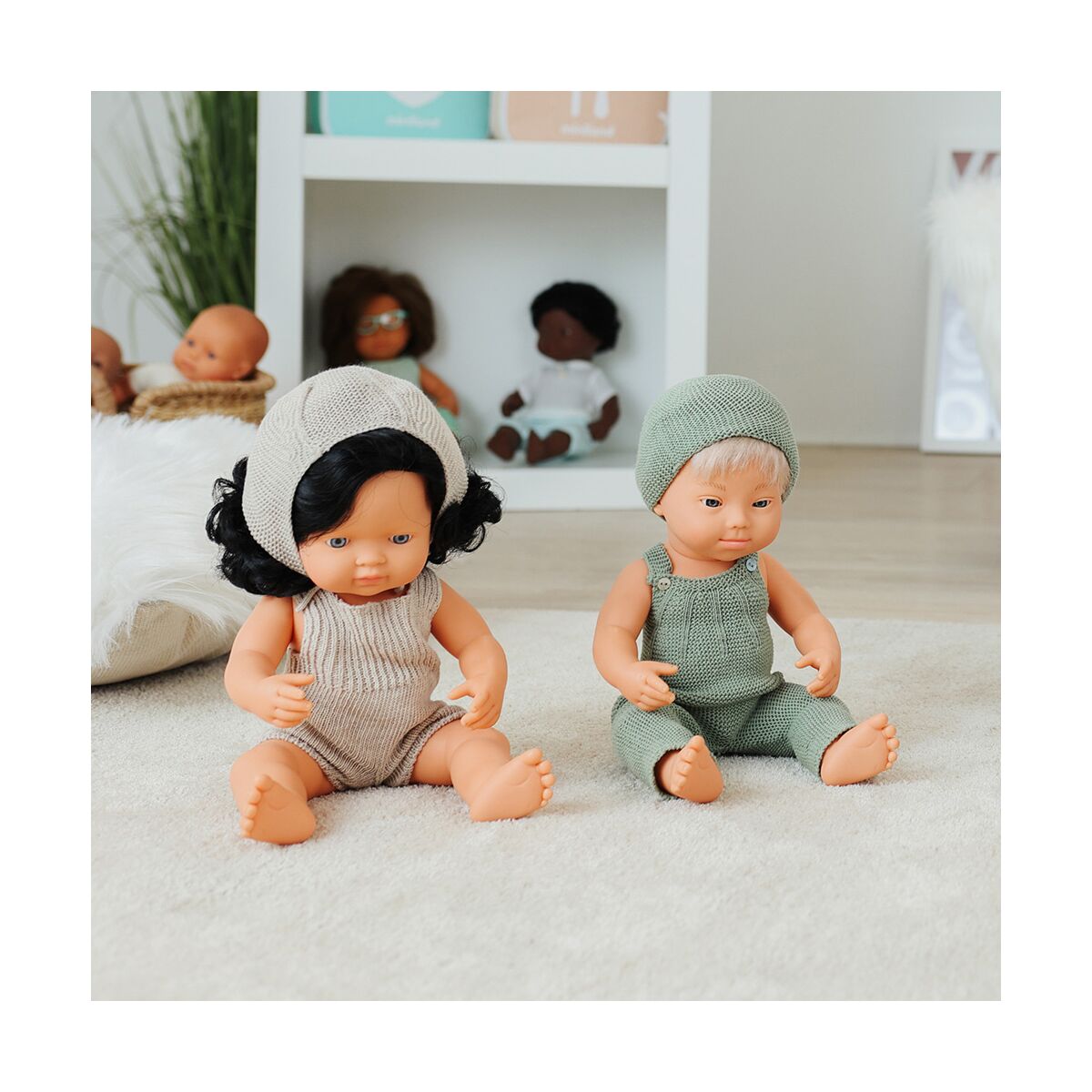 Miniland Knitted Doll Outfit 38cm - Overall & Beanie Hat Miniland Knitted Doll Outfit 38cm - Overall & Beanie Hat