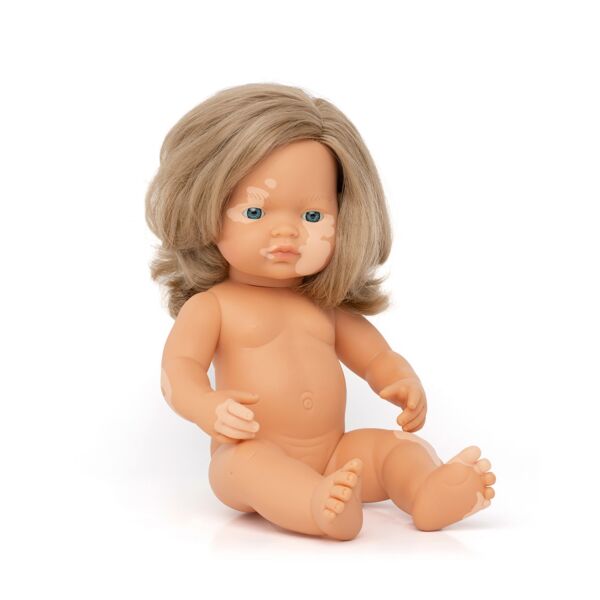 Doll caucasian dark blonde girl with vitiligo 38cm